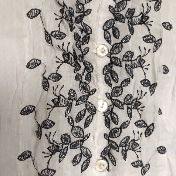3/$15 Sheer off white vintage blouse with Black leaf Embroidery - Picture 3 of 8